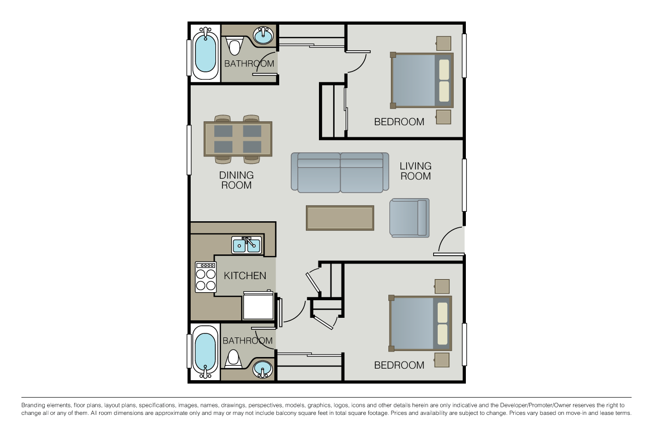 2 Bed 2 Bath (D FL) floor plan image